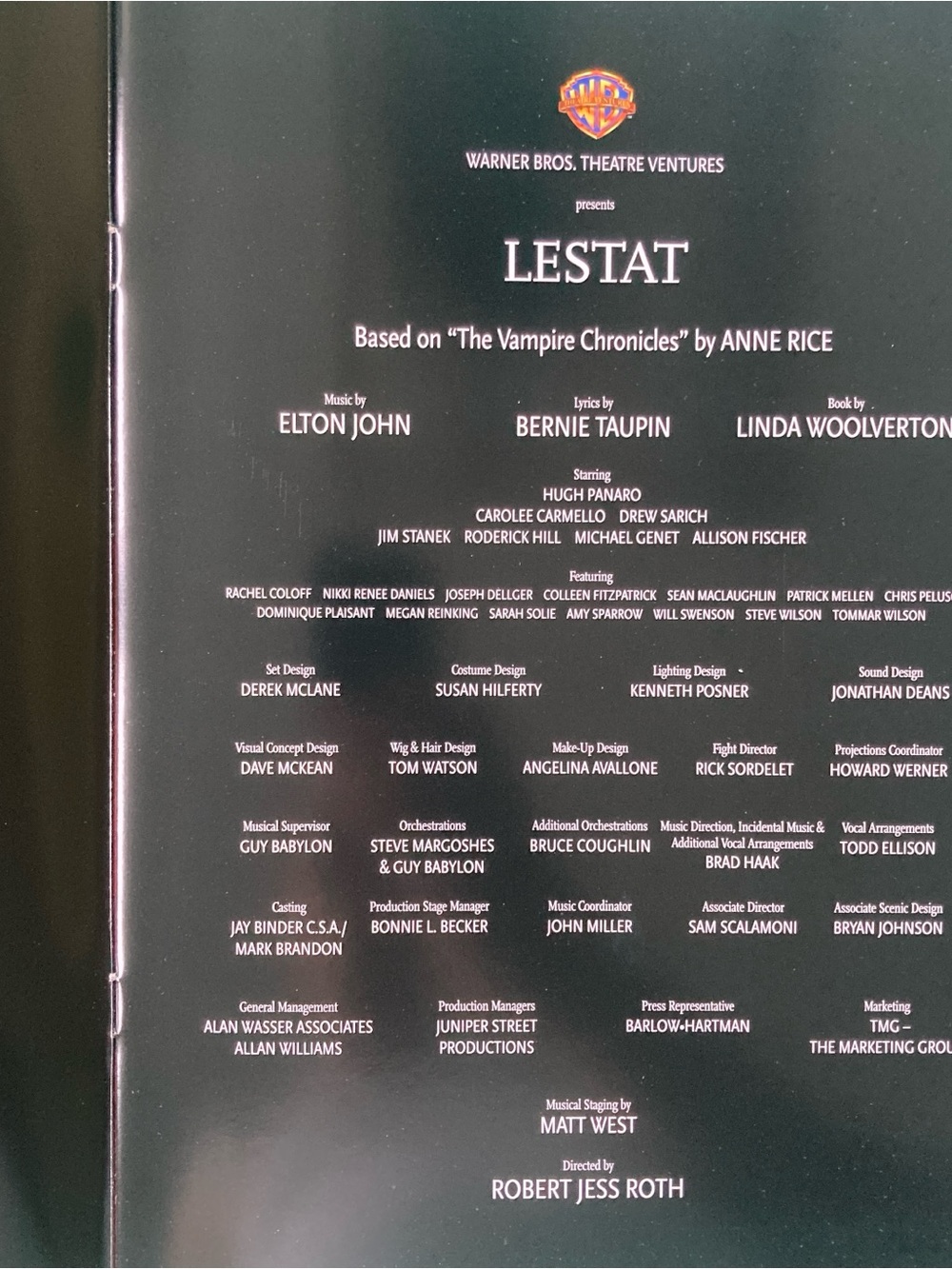 LESTAT Large Souvenir Program Music By Elton John - HUGH PANARO CAROLEE CARMELLO - Picture 3 of 7